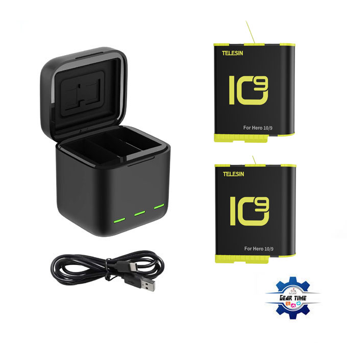 TELESIN 3-way Battery Charger with 2 Batteries for GoPro Hero 9/10