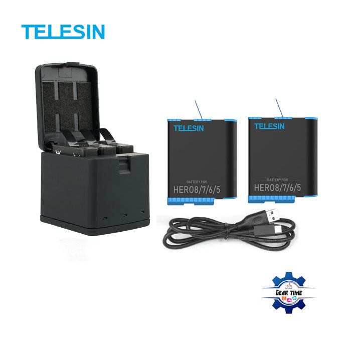 Telesin triple Battery Charger With Two 1220 MAh Battery for GoPro Hero 5/6/7/8
