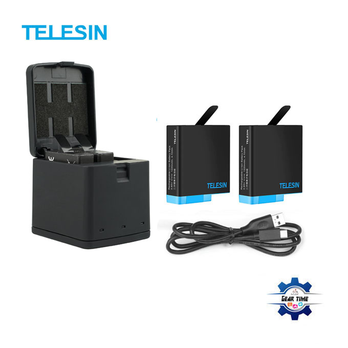 Telesin triple Battery Charger With Two 1220 MAh Battery for GoPro Hero 5/6/7/8