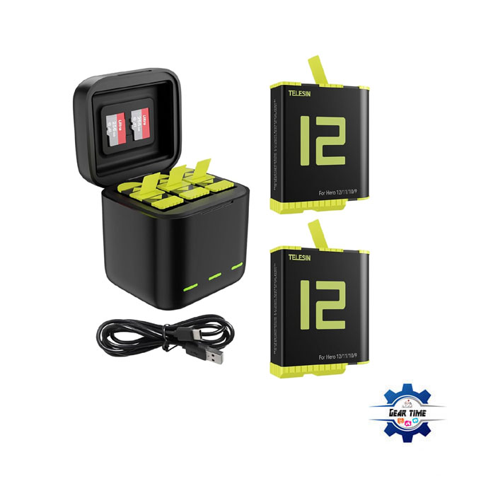 TELESIN 3-way Battery Charger with 2 Batteries for GoPro Hero 12/11/10/9 (Upgrade Version)