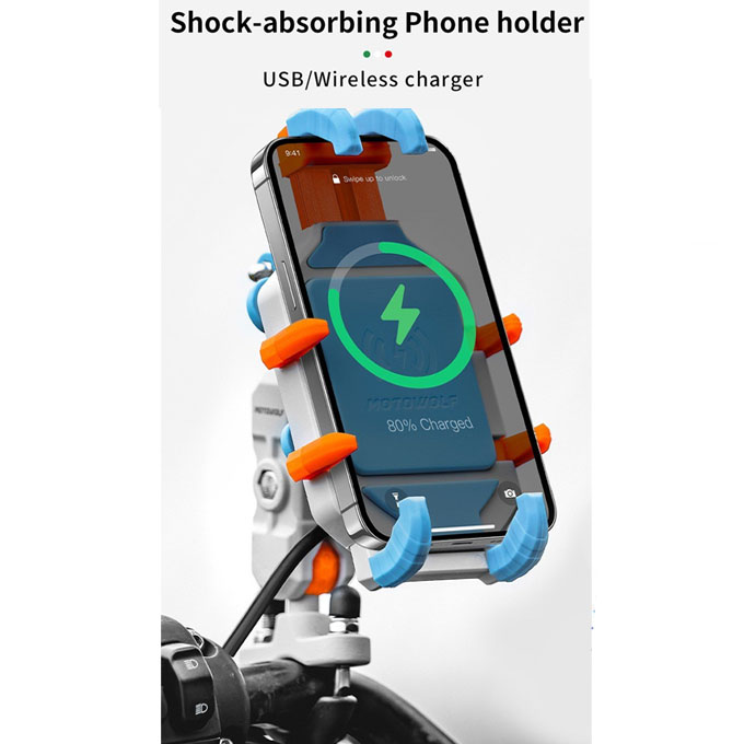 MOTOWOLF Phone Holder for Motorbike - SilverMOTOWOLF Phone Holder with charger (Wireless Charger Support) for Motorbike - Silver