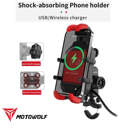 MOTOWOLF Phone Holder with charger (Wireless Charge Support) for Motorbike - RED