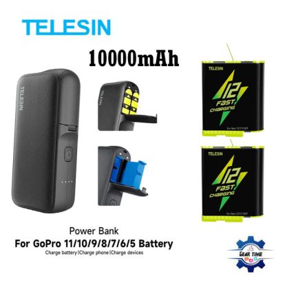 Telesin Powrbank Charger With 2 fast Charging battery for GoPro Battery 5/6/7/8/9/10/11/12